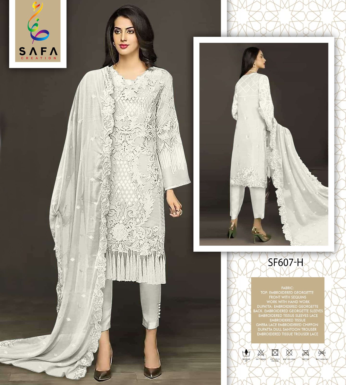 SF PK 607 Safa Embroidery Georgette Pakistani Readymade Suits Wholesale Price In Surat
